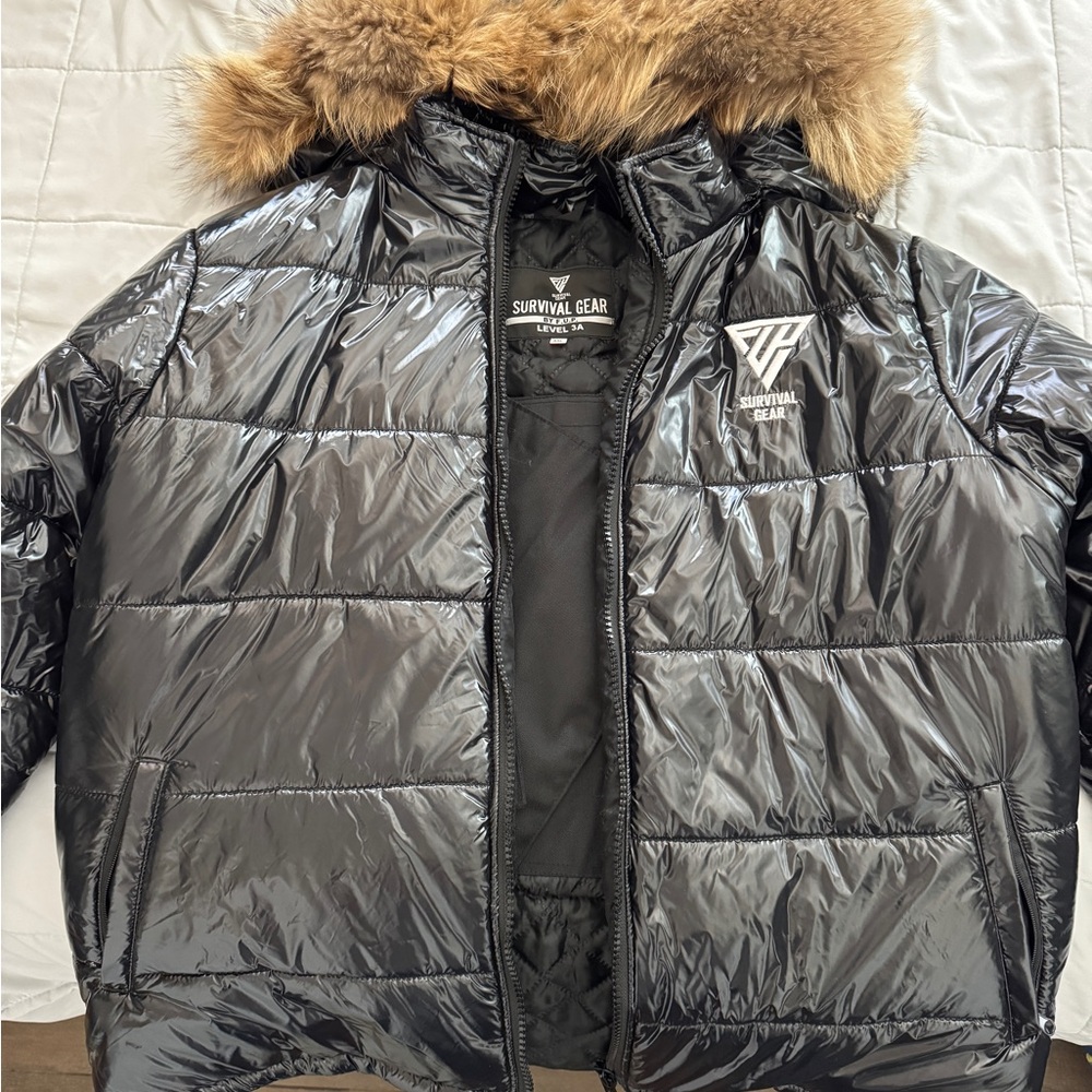Black Puffer Jacket with Faux Fur Hood